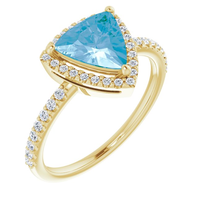 14K Yellow Natural Swiss Blue Topaz & 1/4 CTW Natural Diamond Halo-Style Ring